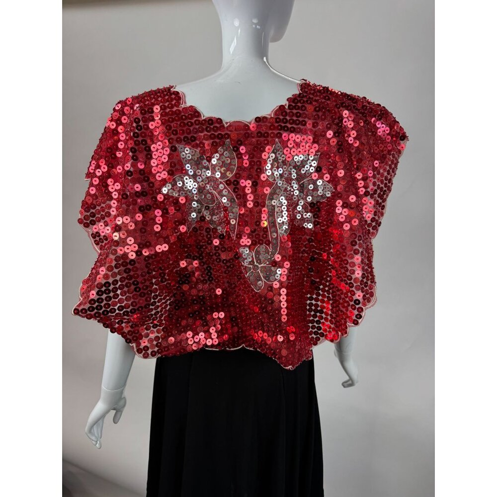 Vintage Red Sequin Butterfly Capelet